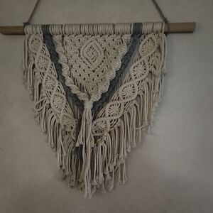 Handcrafted Cream and Gray Macrame Wall Hanging